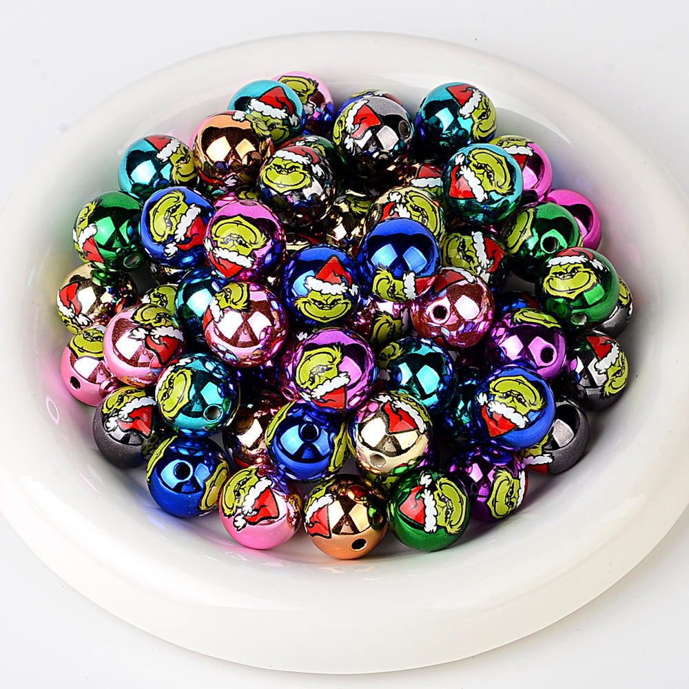 100Pcs uv printed Christmas Grinch cartoon beaded DIY mobile phone chain keychain pen accessories