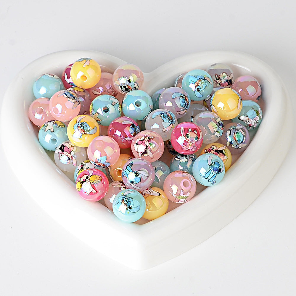 100Pcs 16mmUV plated color Stitch series printing beads DIY bead pen mobile phone keychain car hanging and other accessories