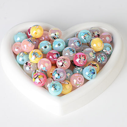 100Pcs 16mmUV plated color Stitch series printing beads DIY bead pen mobile phone keychain car hanging and other accessories