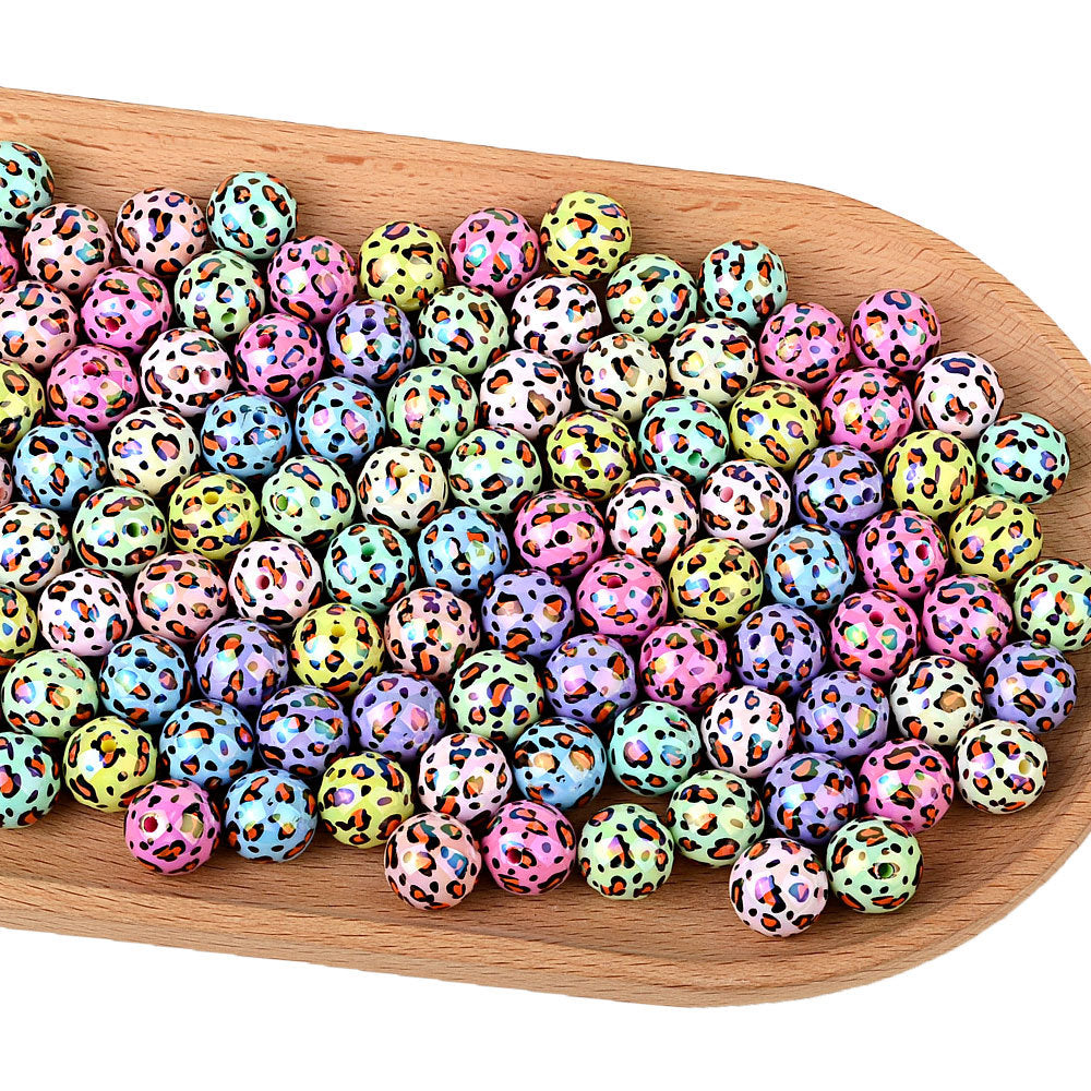100Pcs acrylic two-color printing leopard print straight hole round bead DIY bead pen mobile phone chain keychain jewelry accessories wholesale