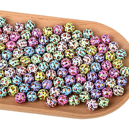 100Pcs acrylic two-color printing leopard print straight hole round bead DIY bead pen mobile phone chain keychain jewelry accessories wholesale