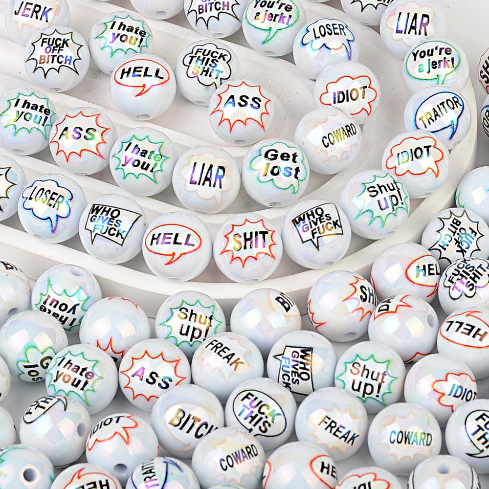 100Pcs double-sided printed English letters swear words disc beaded through hole round bead DIY handmade jewelry bracelet bag pendant material