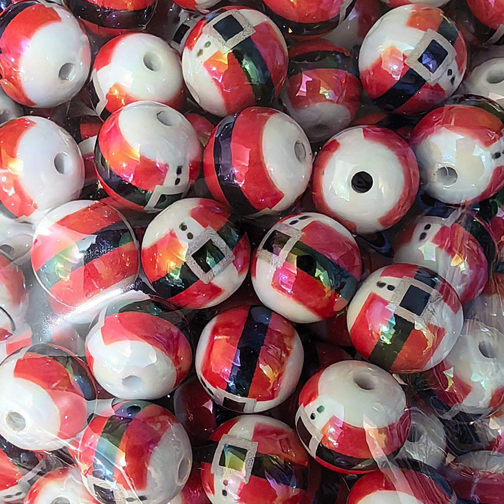 100Pcs 16mm Christmas acrylic printing striped spiral through hole beads DIY bead pen mobile phone chain accessories loose beads