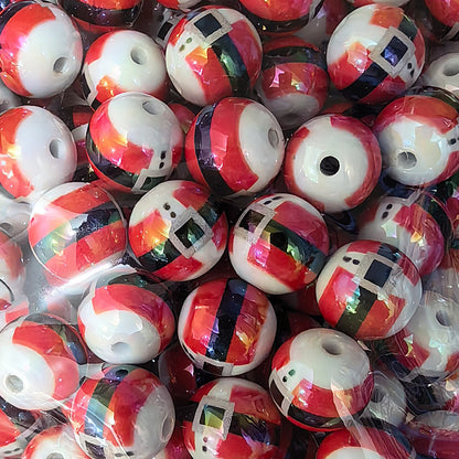 100Pcs 16mm Christmas acrylic printing striped spiral through hole beads DIY bead pen mobile phone chain accessories loose beads