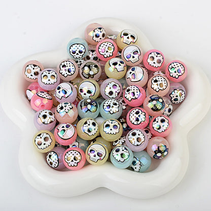 100Pcs 16mm double-sided printed skull through-hole loose beads can be handmade DIY material bracelet bracelet bead pen accessories