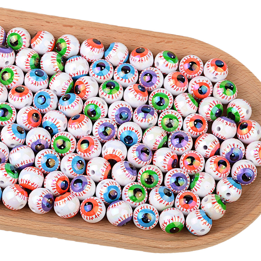 100Pcs 16mm Halloween Personalized Plated UV Colorful Horror Eyeball Beads DIY Handmade Beaded Loose Ball Pen Mobile Phone Chain Accessories