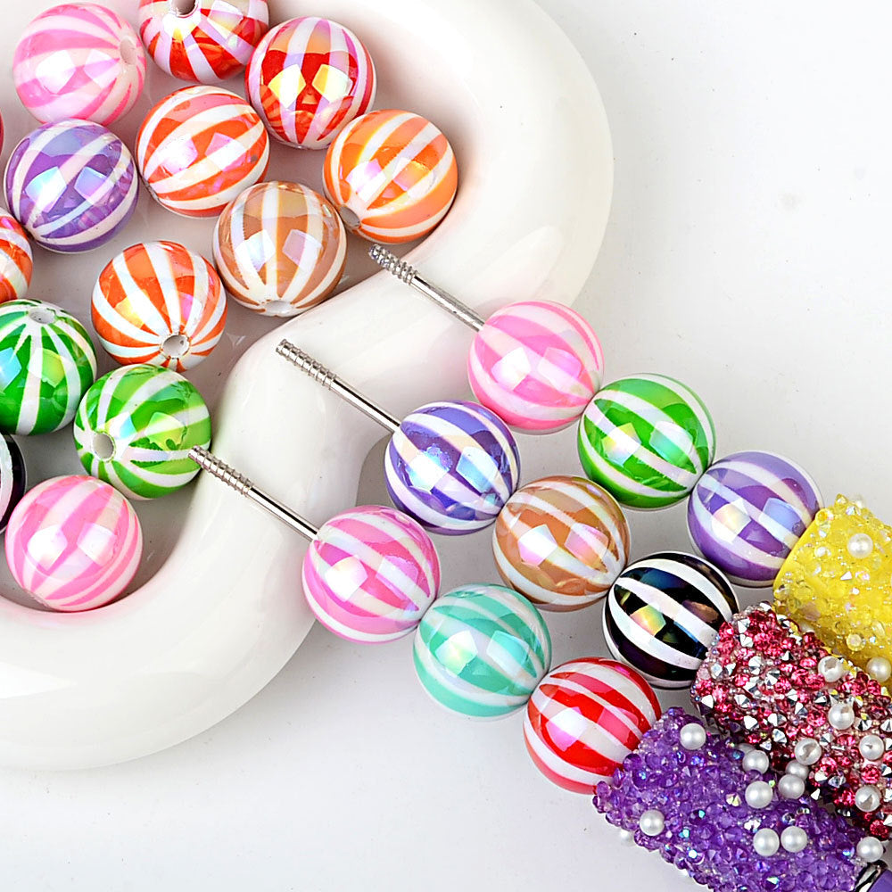 100Pcs Children's Fun Macaron Contrasting Watermelon Beads Striped Round Beads DIY Handmade Jewelry Accessories Bracelet Necklace Material Wholesale
