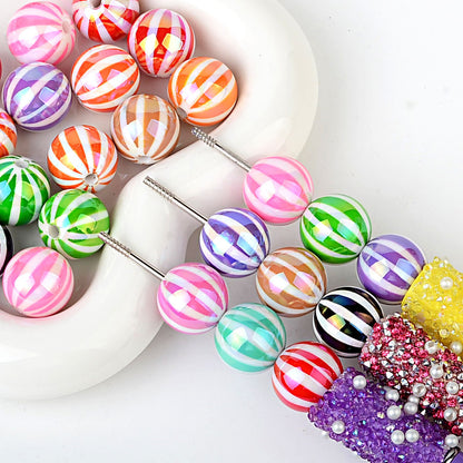 100Pcs Children's Fun Macaron Contrasting Watermelon Beads Striped Round Beads DIY Handmade Jewelry Accessories Bracelet Necklace Material Wholesale