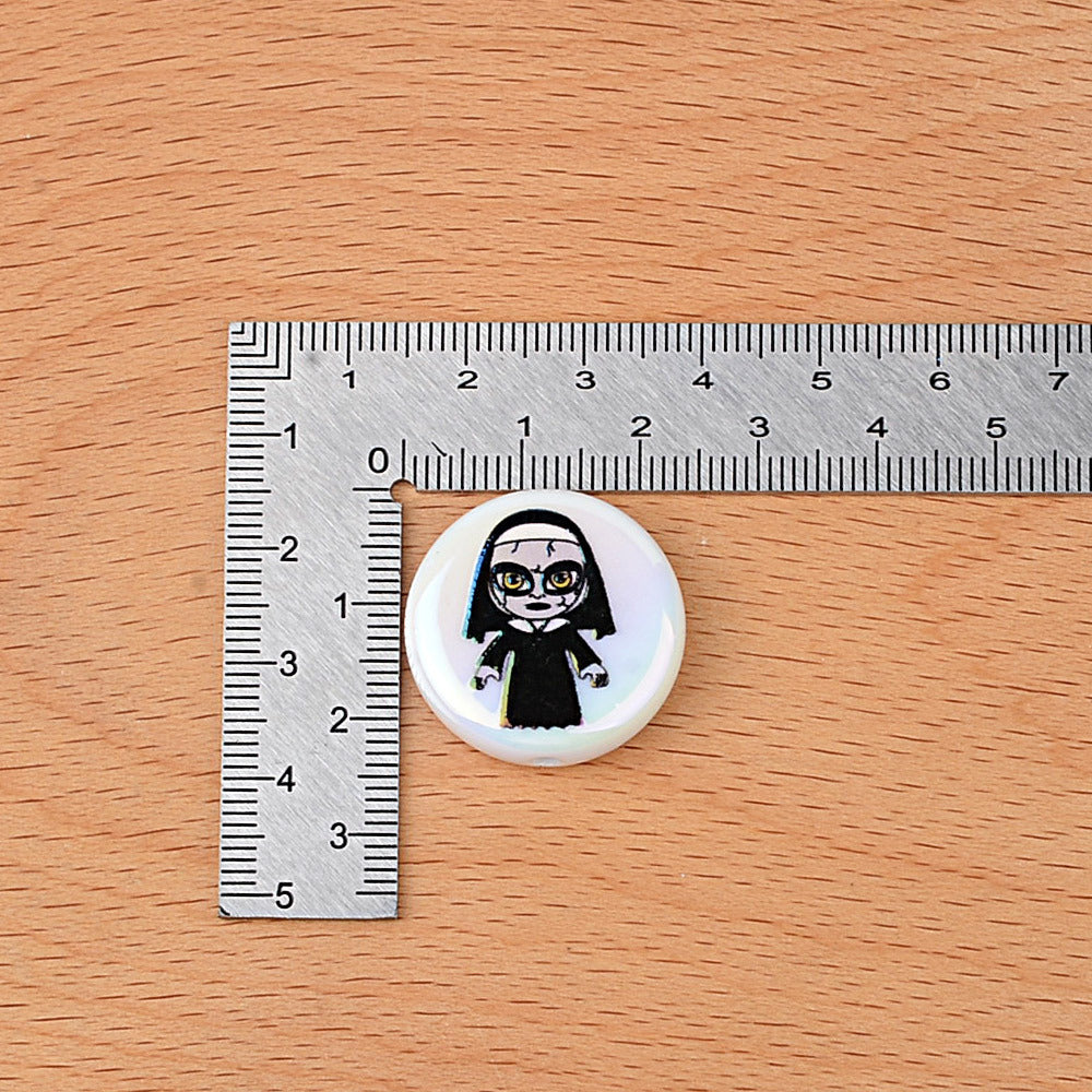 100Pcs 24mm Printed Halloween Killer Character Vertical Hole Flat Bead DIY Douyin Live Mobile Phone Rope Keychain