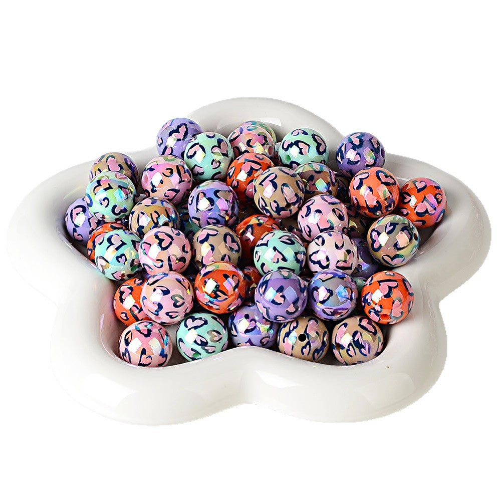 100Pcs Valentine's Day Double Love Leopard Print Round Beads DIY Mobile Phone Chain Jewelry Bead Pen Accessories Decorative Beads