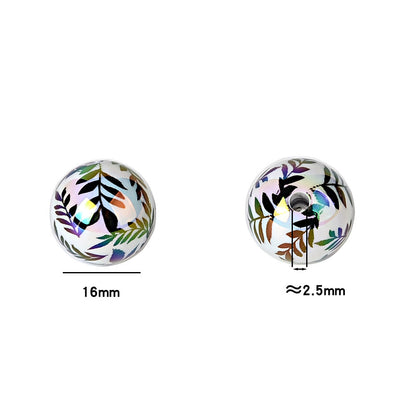 100Pcs 16mm acrylic plated color printed willow leaf round beads DIY handmade beaded loose beads mobile phone chain jewelry accessories