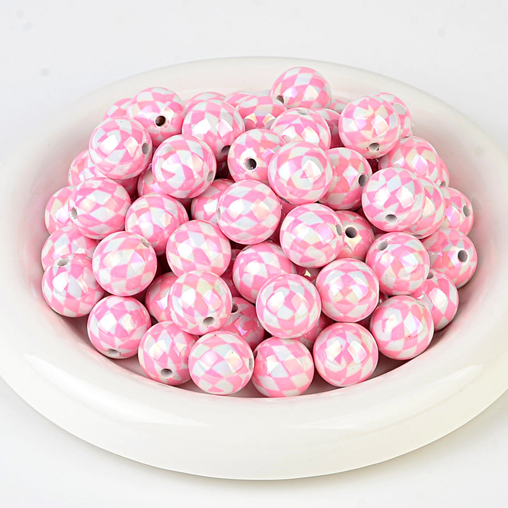 100Pcs 16mm UV rhombus grid through hole round beads DIY handmade beaded loose bead string pen mobile phone chain jewelry accessories spot