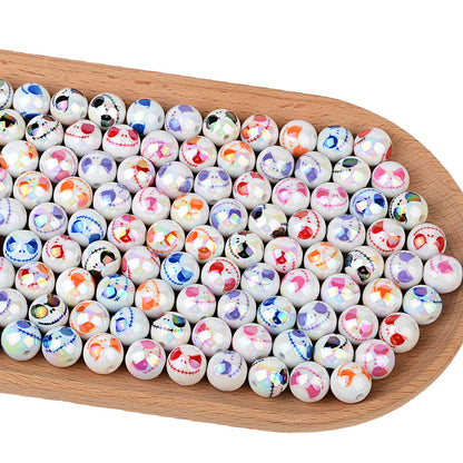 100Pcs acrylic plated UV printing Halloween grimace round beads DIY mobile phone chain keychain accessories bead pen decorative beads