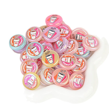 100Pcs 24mm round cake bead printing coffee cup acrylic through-hole beads DIY handmade beaded keychain accessories wholesale