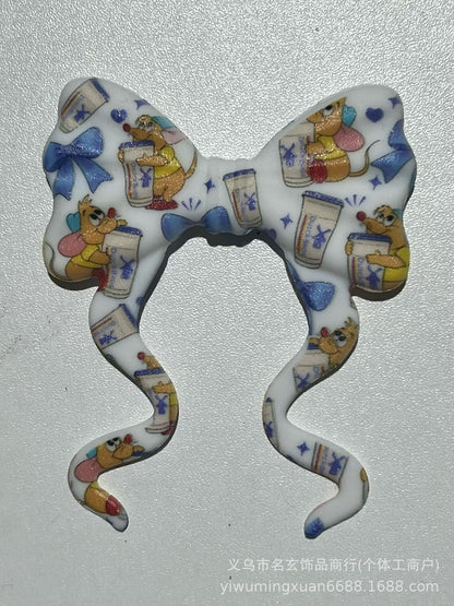 70*59mm双面印花飘带蝴蝶结燕尾蝴蝶结竖孔diy咕笔串珠笔包挂配件
