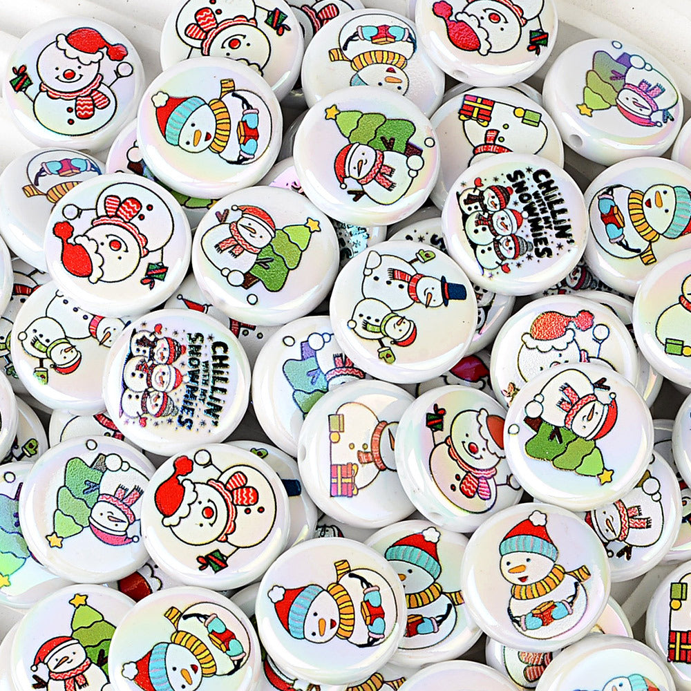 100Pcs Christmas themed acrylic flat beads Santa snowman Christmas tree gingerbread man DIY handmade accessories wholesale