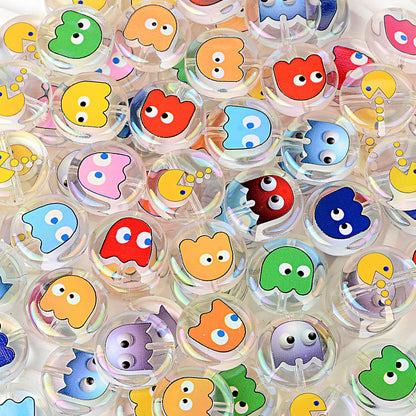 100Pcs 16mm acrylic solid color printing Pac-Man ghost straight hole round beads DIY handmade beaded jewelry accessories loose beads