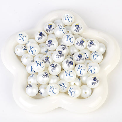 100Pcs 16mm frosted printing MLB baseball league round beads loose beads DIY bead pen car hanging baseball team accessories