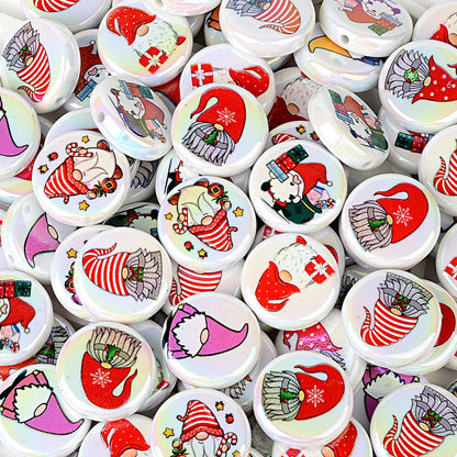 100Pcs Christmas themed acrylic flat beads Santa snowman Christmas tree gingerbread man DIY handmade accessories wholesale