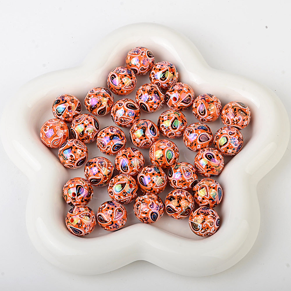 100Pcs UV plated color two-color paisley pattern cashew flower beaded DIY beaded pen mobile phone chain pendant loose bead jewelry with
