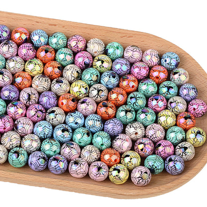 100Pcs 16mm acrylic plated Halloween theme spider straight hole round beads DIY mobile phone chain keychain accessories