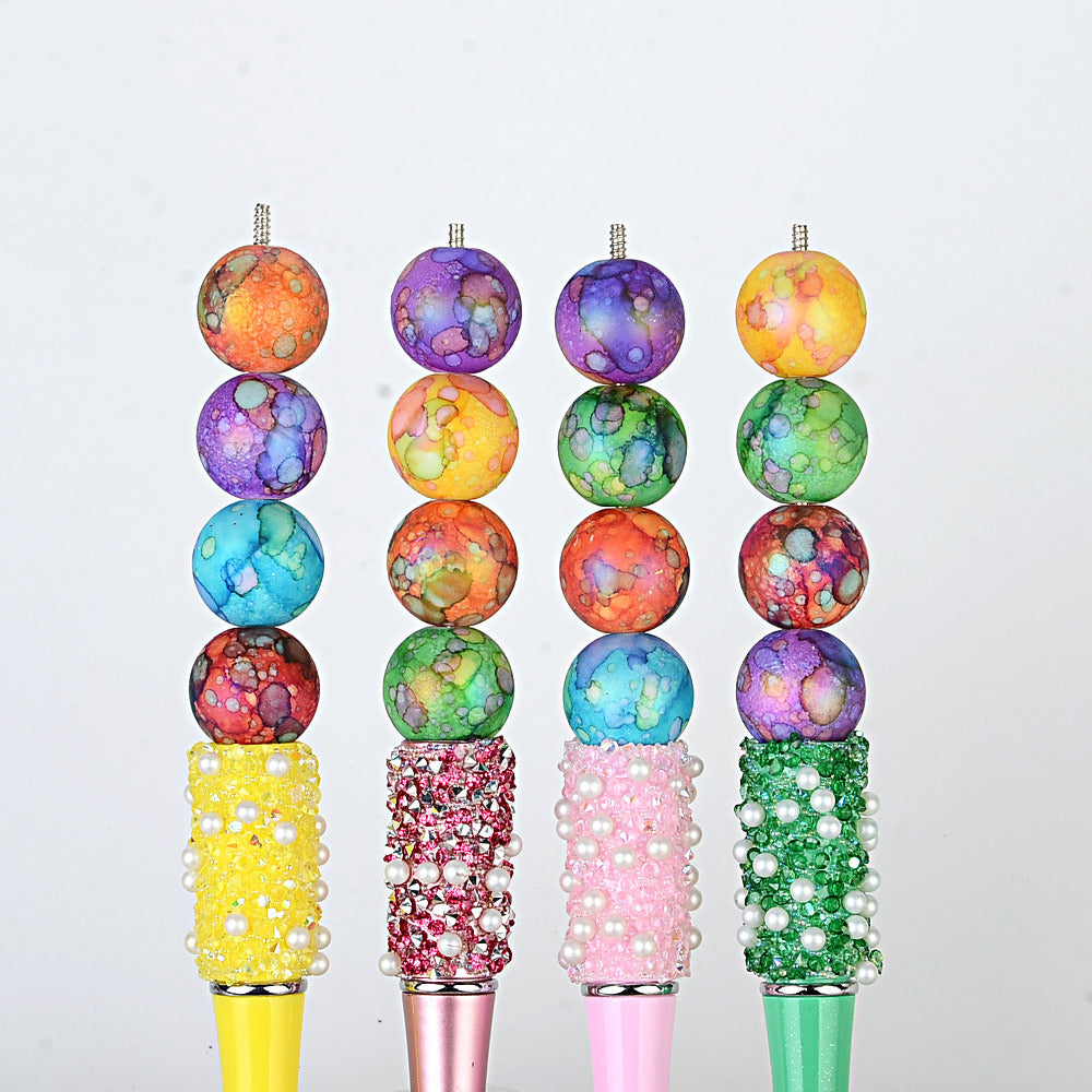 100Pcs acrylic feel gradual change color imitation ceramic flower beads straight hole pattern round beads beaded DIY bracelet necklace jewelry