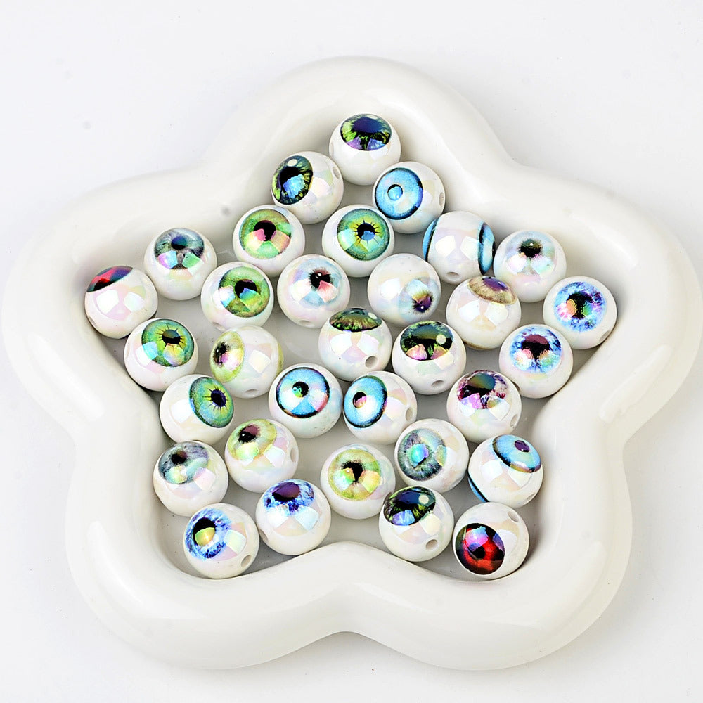 100Pcs 16mm Halloween Personalized Plated UV Colorful Horror Eyeball Beads DIY Handmade Beaded Loose Ball Pen Mobile Phone Chain Accessories