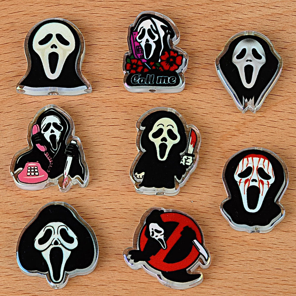 100Pcs Scream Halloween Horror Grimace Acrylic Sheet Bead DIY Printed Bead Pen Mobile Phone Chain Accessories