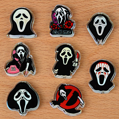 100Pcs Scream Halloween Horror Grimace Acrylic Sheet Bead DIY Printed Bead Pen Mobile Phone Chain Accessories