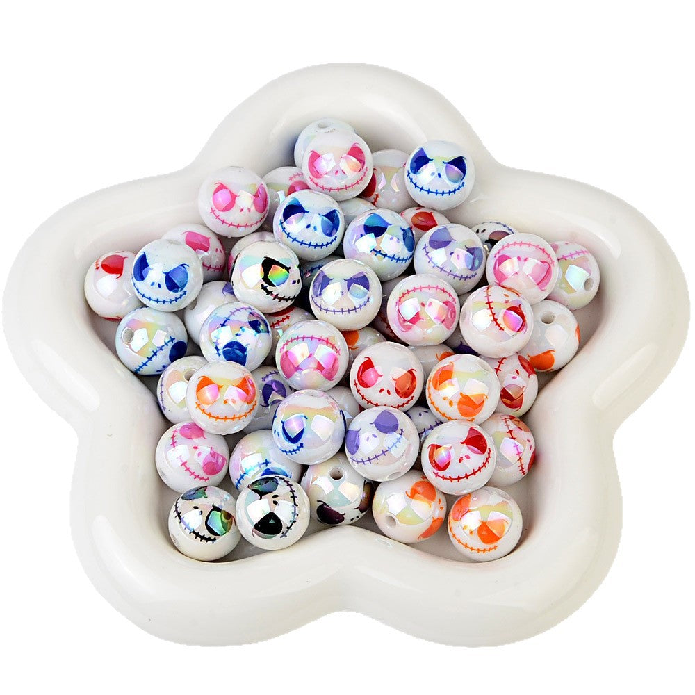 100Pcs acrylic plated UV printing Halloween grimace round beads DIY mobile phone chain keychain accessories bead pen decorative beads