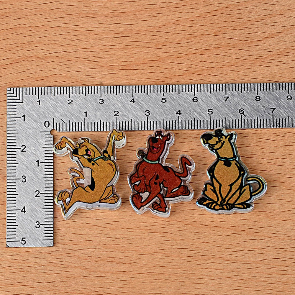 100Pcs Through Hole Embossed Cartoon Scooby Doo Acrylic Sheet Beaded DIY Mobile Phone Chain Keychain Pen Accessories