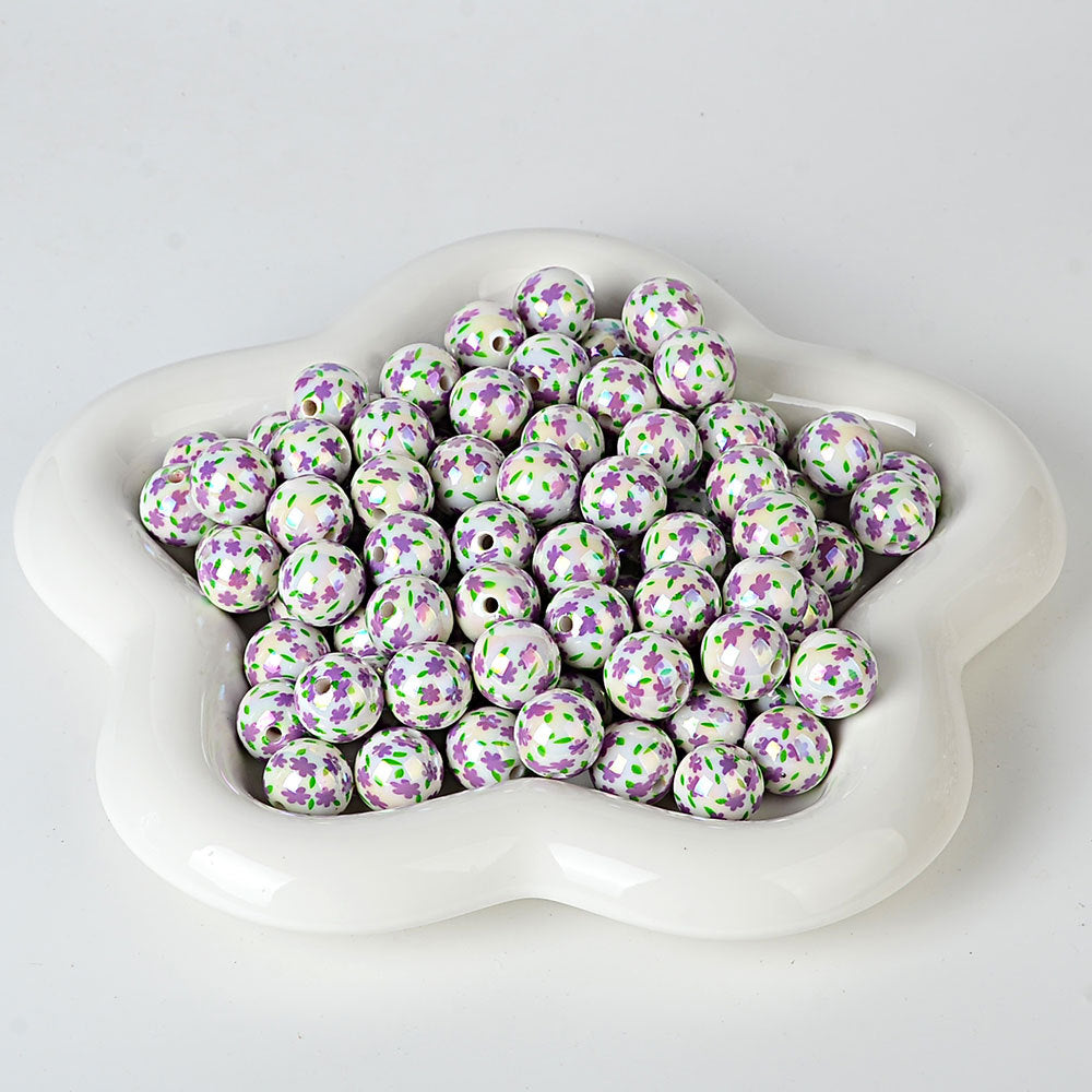 100Pcs small fresh flower printed acrylic DIY jewelry accessories loose beads beaded mobile phone chain bracelet necklace hanging bag hanging