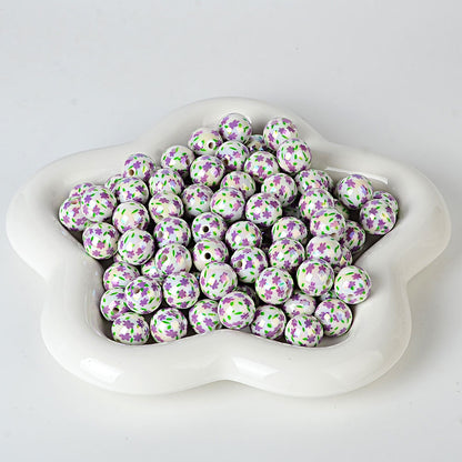 100Pcs small fresh flower printed acrylic DIY jewelry accessories loose beads beaded mobile phone chain bracelet necklace hanging bag hanging