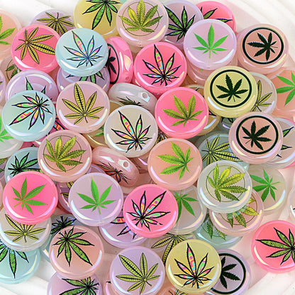 100Pcs color maple leaf printing beads, acrylic through-hole round beads Internet celebrity DIY jewelry accessories, cross-border wholesale
