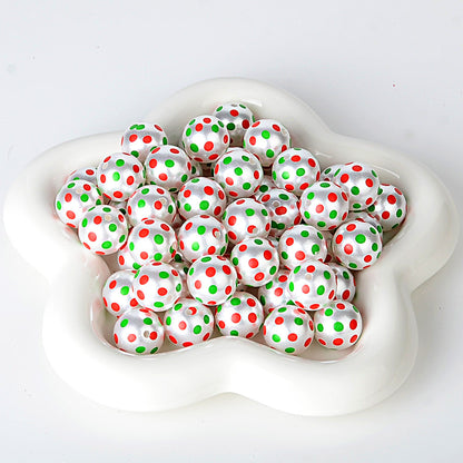 100Pcs Holiday Party Printed Beads Color Red and Green Polka Dots Through Hole Beads DIY Handmade Bead Pen Mobile Phone Chain Accessories