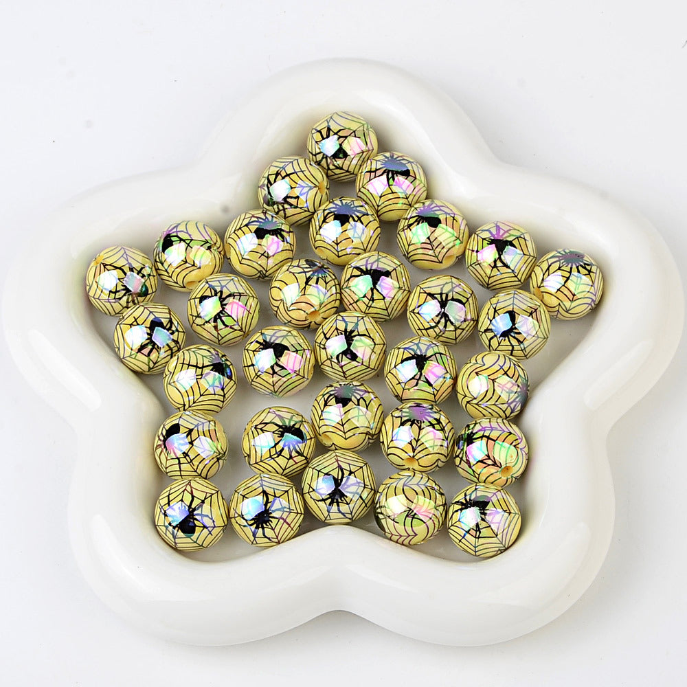 100Pcs 16mm acrylic plated Halloween theme spider straight hole round beads DIY mobile phone chain keychain accessories