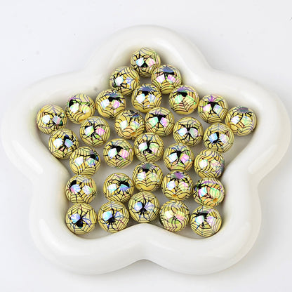 100Pcs 16mm acrylic plated Halloween theme spider straight hole round beads DIY mobile phone chain keychain accessories