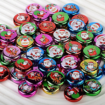 100Pcs 24mm metallic Christmas series printed through-hole flat beads DIY mobile phone bag chain jewelry accessories wholesale