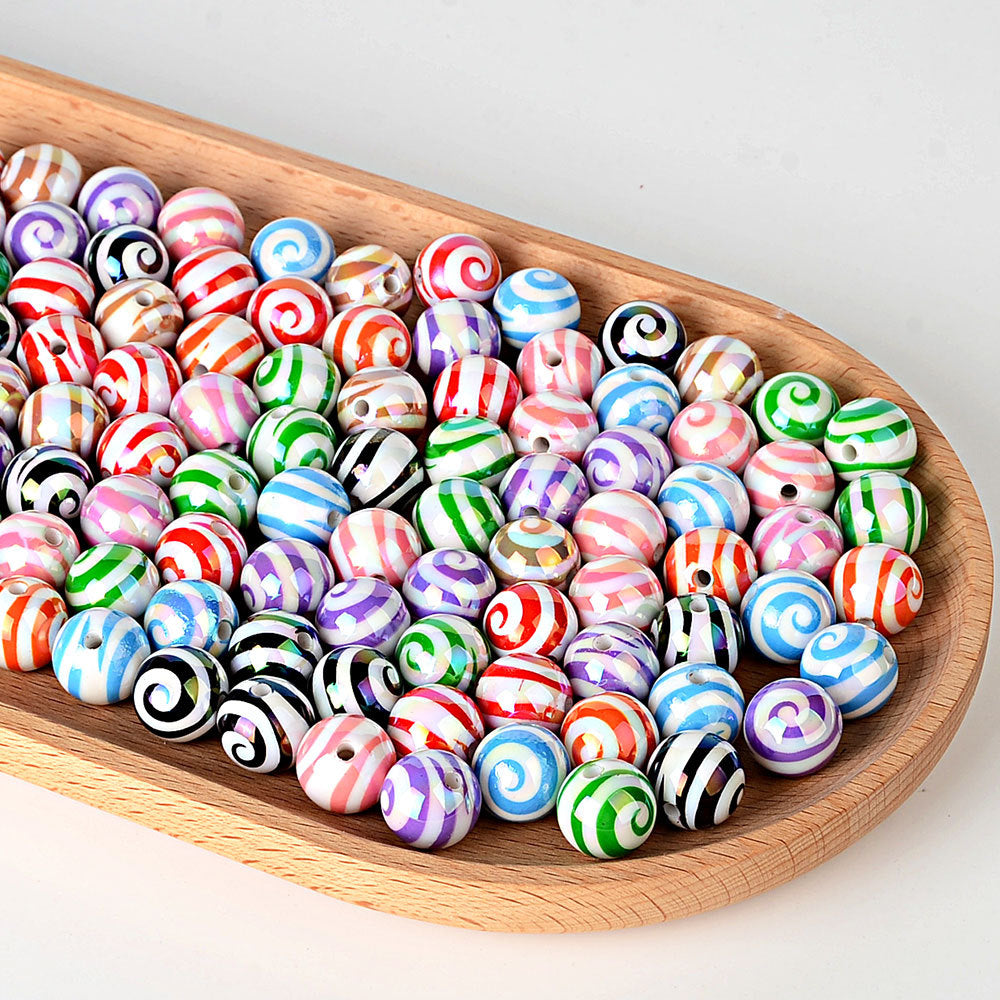 100Pcs 16mm straight hole lollipop beaded colored spiral loose beads DIY mobile phone chain beaded pen material accessories wholesale