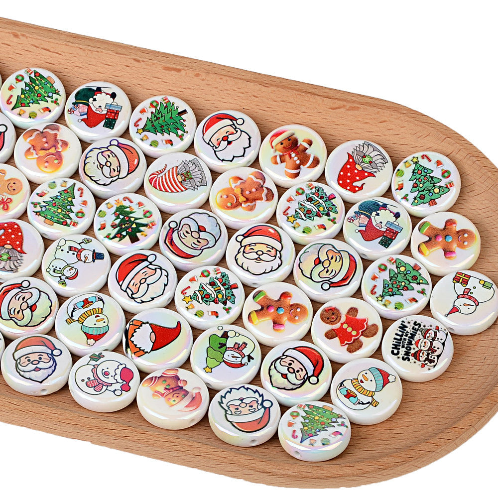 100Pcs Christmas themed acrylic flat beads Santa snowman Christmas tree gingerbread man DIY handmade accessories wholesale