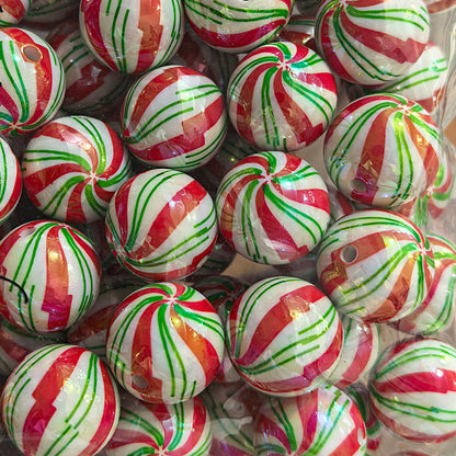 100Pcs 20mm acrylic checkerboard beads christmas striped beads DIY handmade beaded jewelry accessories loose bead material
