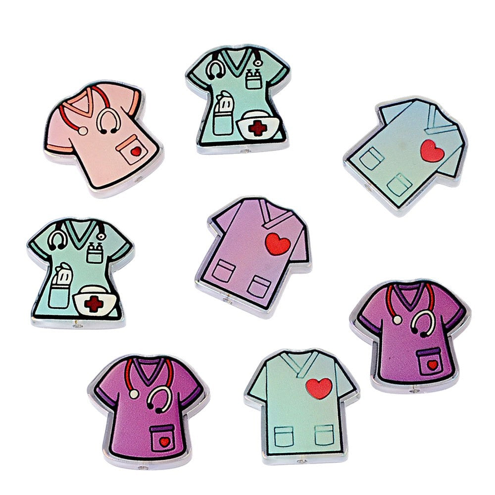 100Pcs acrylic double-sided relief nurse uniform through-hole piece bead DIY bracelet bead pen jewelry accessories spot wholesale