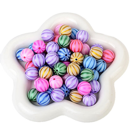 100Pcs watermelon pattern matte matte rainbow printing straight hole round bead DIY mobile phone chain keychain bead pen jewelry accessories
