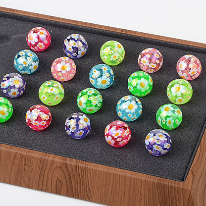 100Pcs 16mm transparent UV plating color full printing sunflower color round beads DIY mobile phone chain bead pen key jewelry accessories