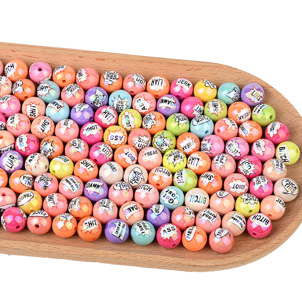 100Pcs double-sided printed English letters swear words disc beaded through hole round bead DIY handmade jewelry bracelet bag pendant material