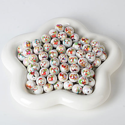100Pcs 16mm solid color Christmas beads printed Santa Claus Christmas tree beaded DIY mobile phone chain bag chain accessories