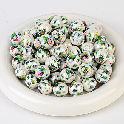 100Pcs Christmas elements UV plated Santa Claus Christmas tree straight hole round beads beaded DIY mobile phone chain pen accessories