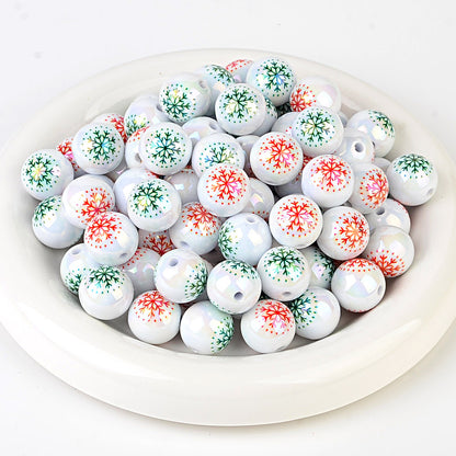 100Pcs acrylic UV plating color printing color Christmas snowflake round beads DIY handmade jewelry beaded material accessories