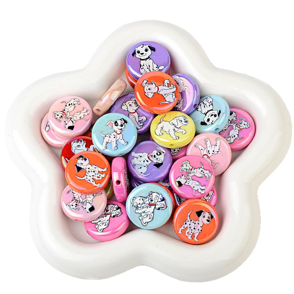 100Pcs acrylic printing round cake spotted dog vertical hole beaded DIY Douyin live broadcast mobile phone rope keychain string pen accessories