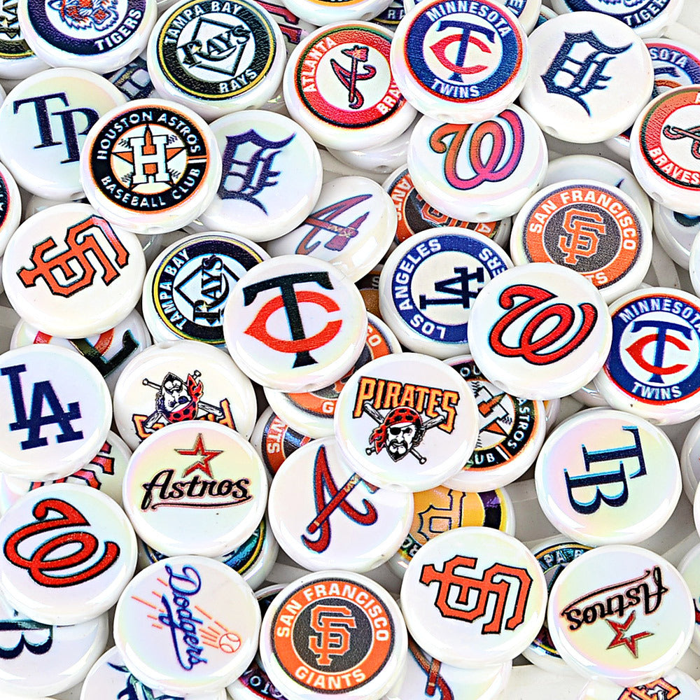 100Pcs 24mm American MLB Major Baseball League Printed Beaded Disc Beads DIY Handmade Pen Mobile Phone Chain Accessories
